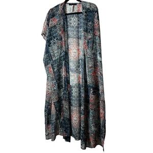 BCBGMAXAZRIA  womens Printed Semi-Sheer Open front Kimono / Cover-Up size O/S